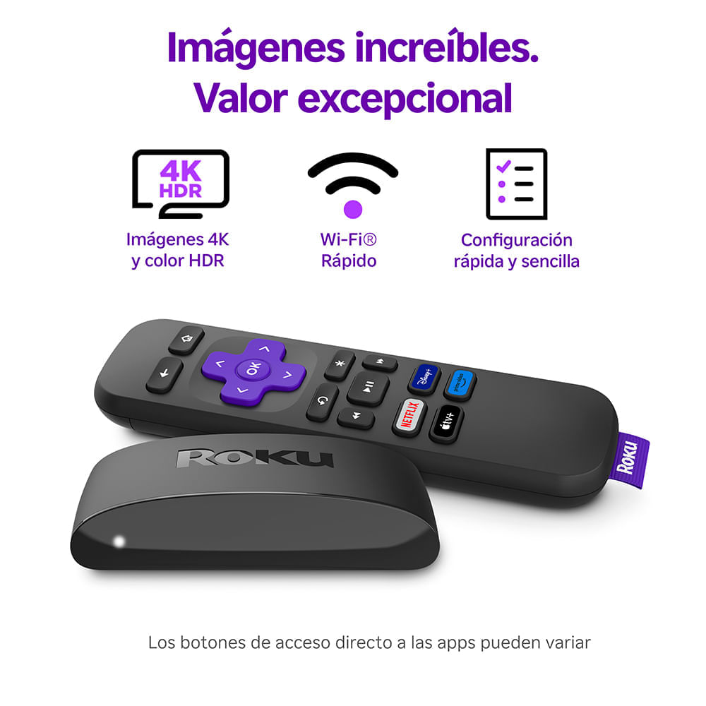Imagen 2 del producto Convertidor a Smart TV Roku Express 4K con control remoto, incluye cable HDMI, accede a cientos de canales gratis y de pago