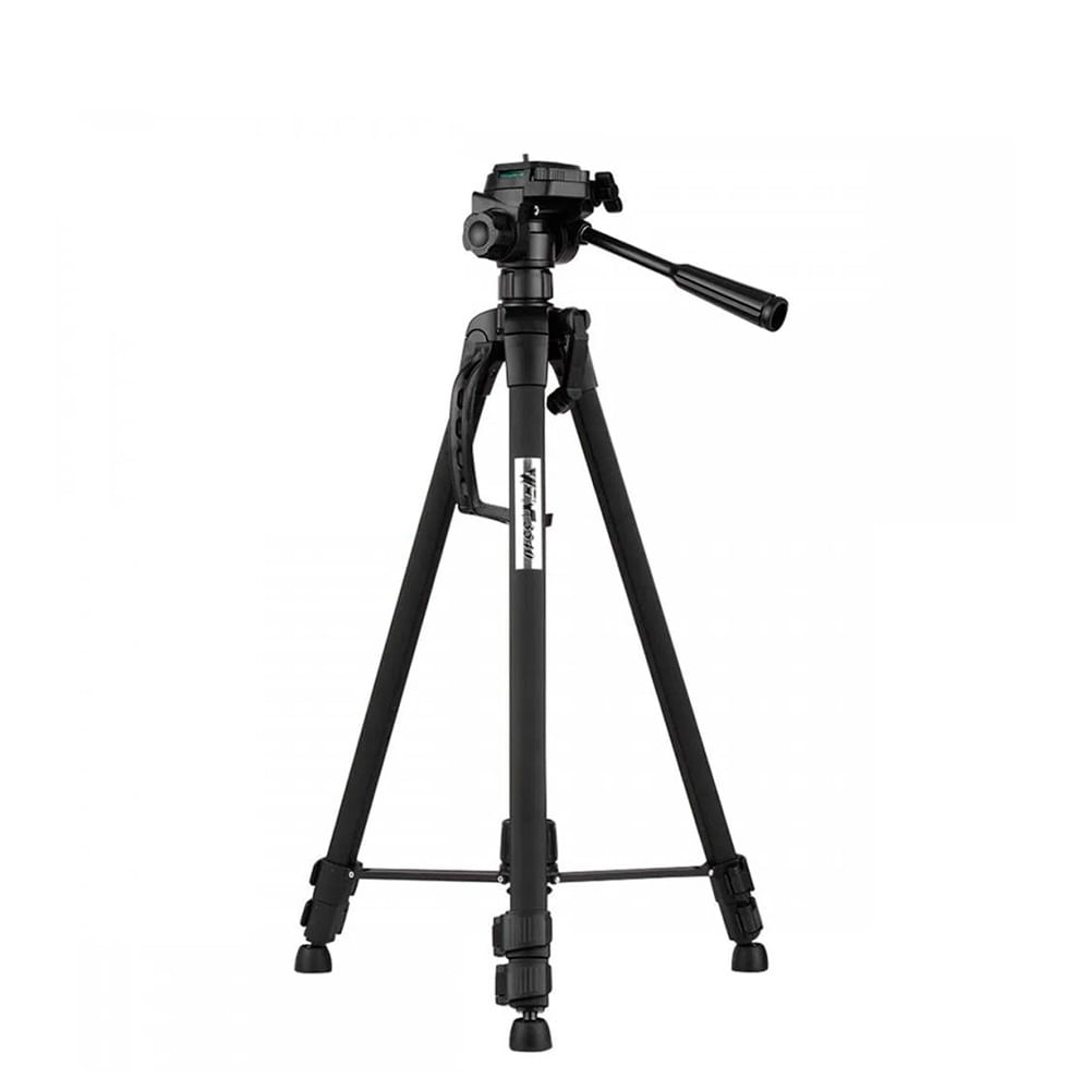 Trípode Weifeng WT-3540 profesional, altura hasta 160cm, cabezal 3 vías, soporta 4kg, celular y cámara, negro