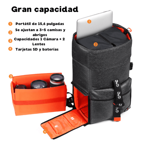 Imagen 2 del producto Mochila fotográfica KyF Concept KF13.096V1 resistente al agua, con cubierta, negro