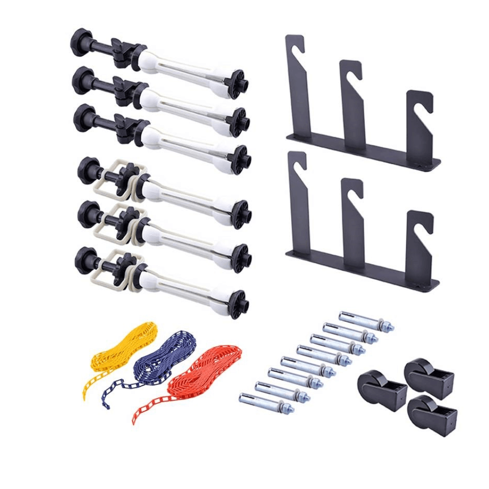 Portafondos empotrable para 3 fondos fotográficos, montaje en techo o pared, con cadenas y pesas, negro