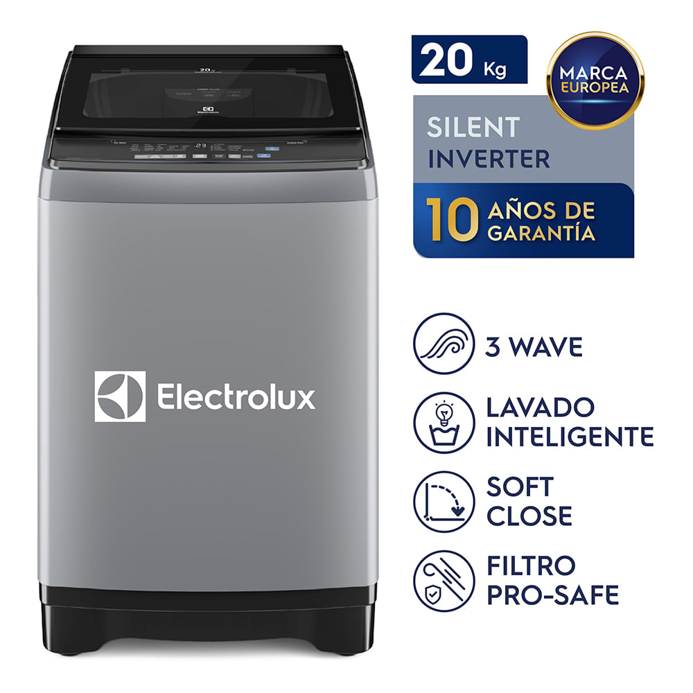 Imagen 2 del producto Lavadora Electrolux Efficient Silver Silent Inverter, carga superior 20kg, panel digital, gris - EWIJ20F2XSYG