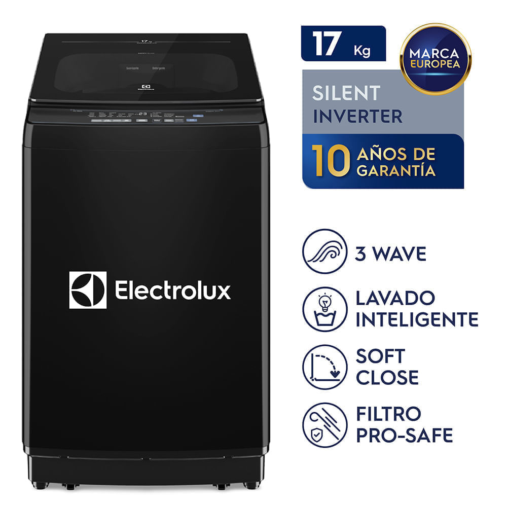 Imagen 2 del producto Lavadora Electrolux Efficient Silent Inverter EWIJ17F2XSYB 390W, capacidad 17 kg, panel digital, negro