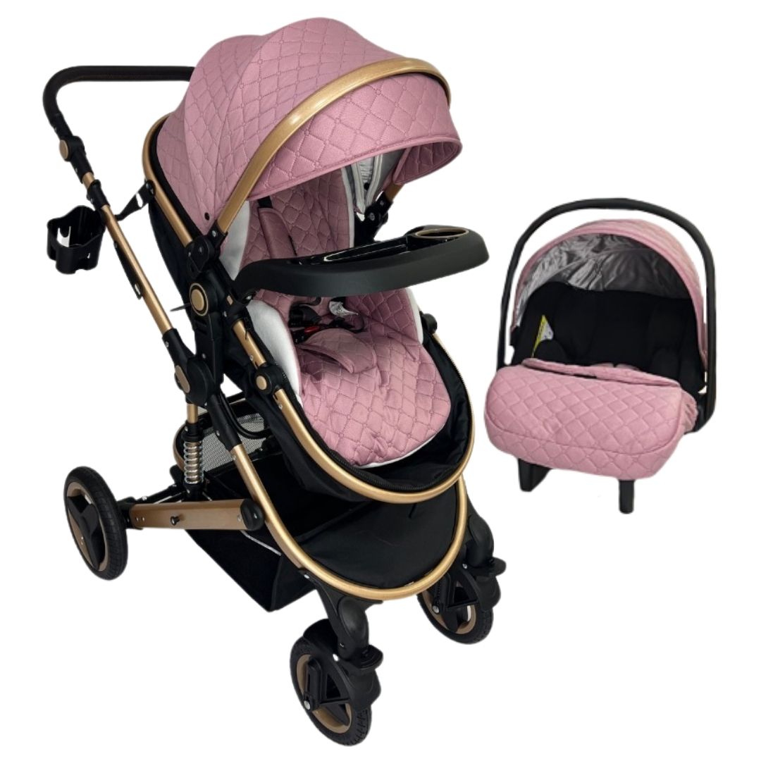 Coche moisés 4 en 1 Grand Lumiere con portabebé, respaldo reclinable en 3 posiciones, rosad