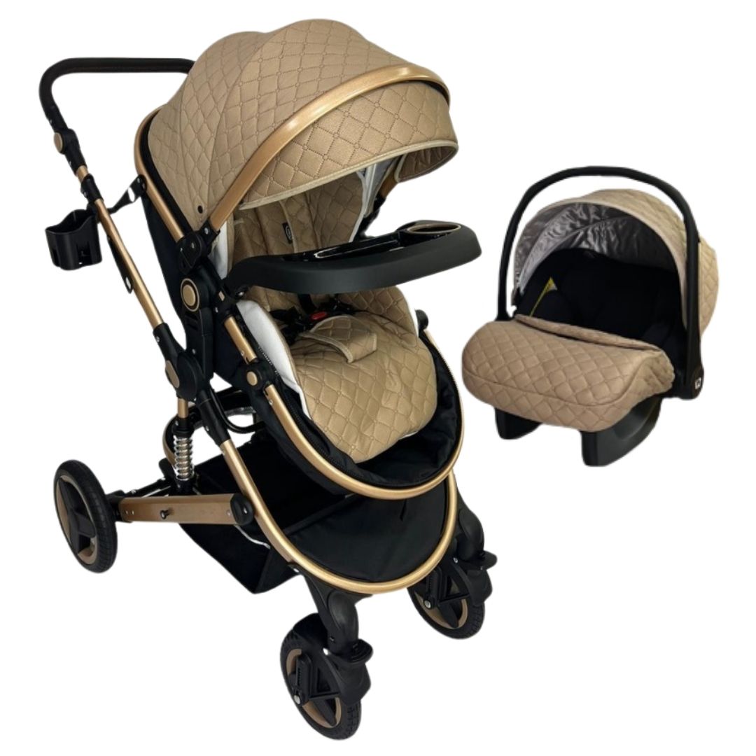 Coche moisés 4 en 1 Grand Lumiere con portabebé, amortiguadores en llantas, beige