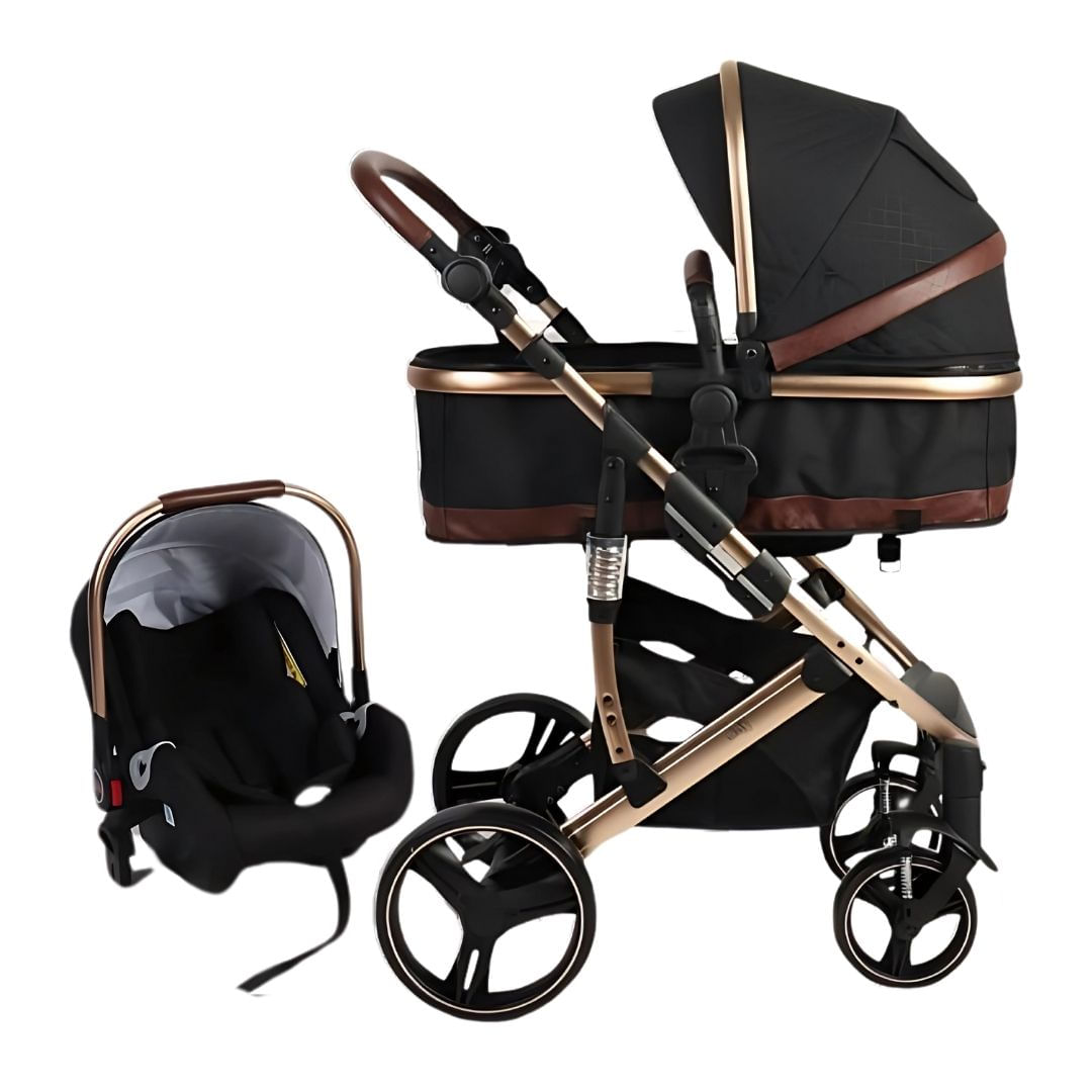 Coche moisés con portabebé Marquilia, bumper reversible, negro