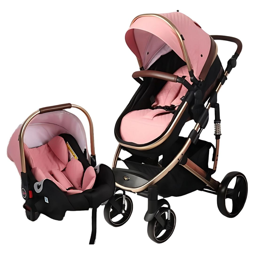 Coche moisés con portabebé Marquilia, tul antimosquitos, cobertor de lluvia, rosado