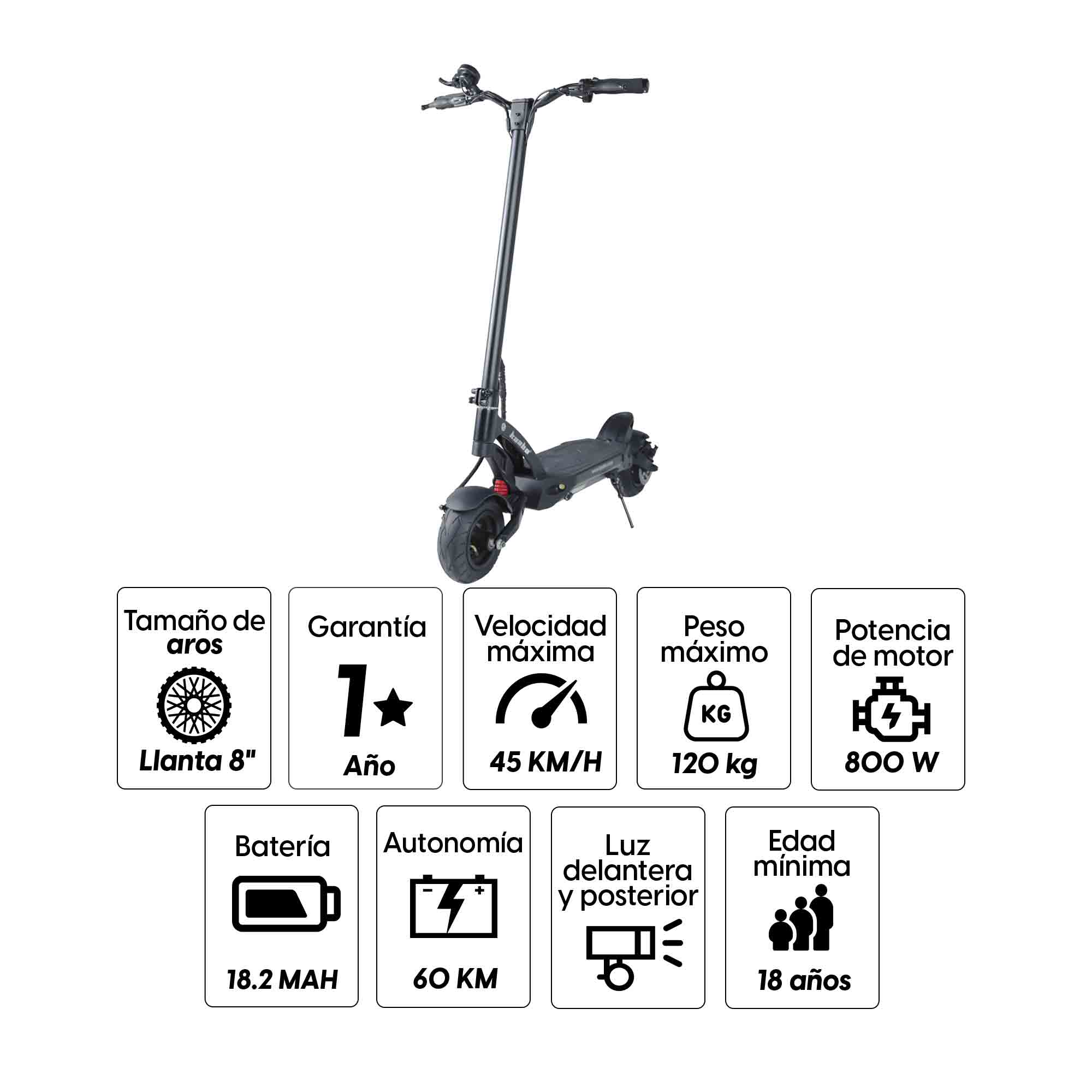 Imagen 2 del producto Scooter eléctrico Kaabo Mantis 8 ECO 800 8"", autonomía hasta 60 km, vel. máx 45 km/h, 800W, carga de 9.1 horas, negro