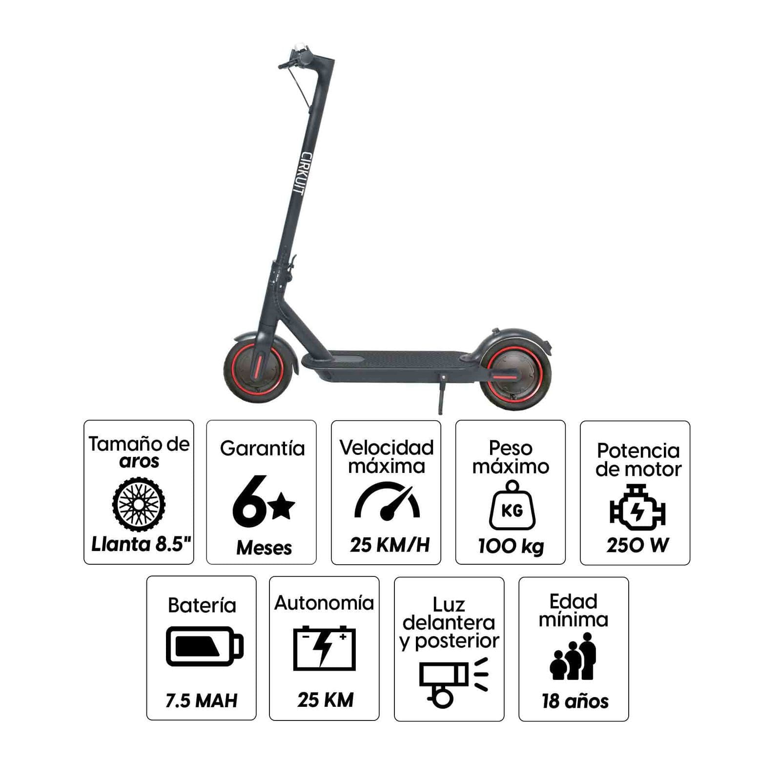 Imagen 2 del producto Scooter eléctrico Roadtrip Cirkuit 3 8.5"", autonomía 25 km, vel. 25 km/h, 250w, carga de 3 horas, negro