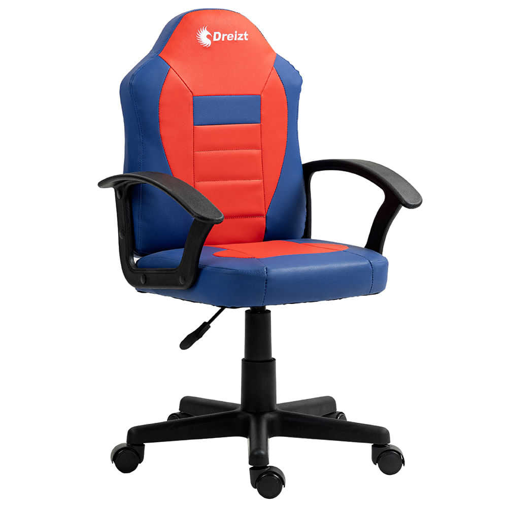 Silla para niño Gamer Dreizt Play Series, cuero PU, espuma ergonómica, altura ajustable, soporte 50kg, azul