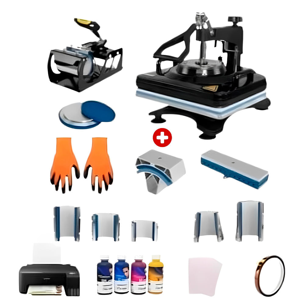 Combo de sublimación 15 en 1: Freesub 11 en 1 29x38 + Epson L1250 + tintas Sublinova + papel rosado A4 + cinta térmica