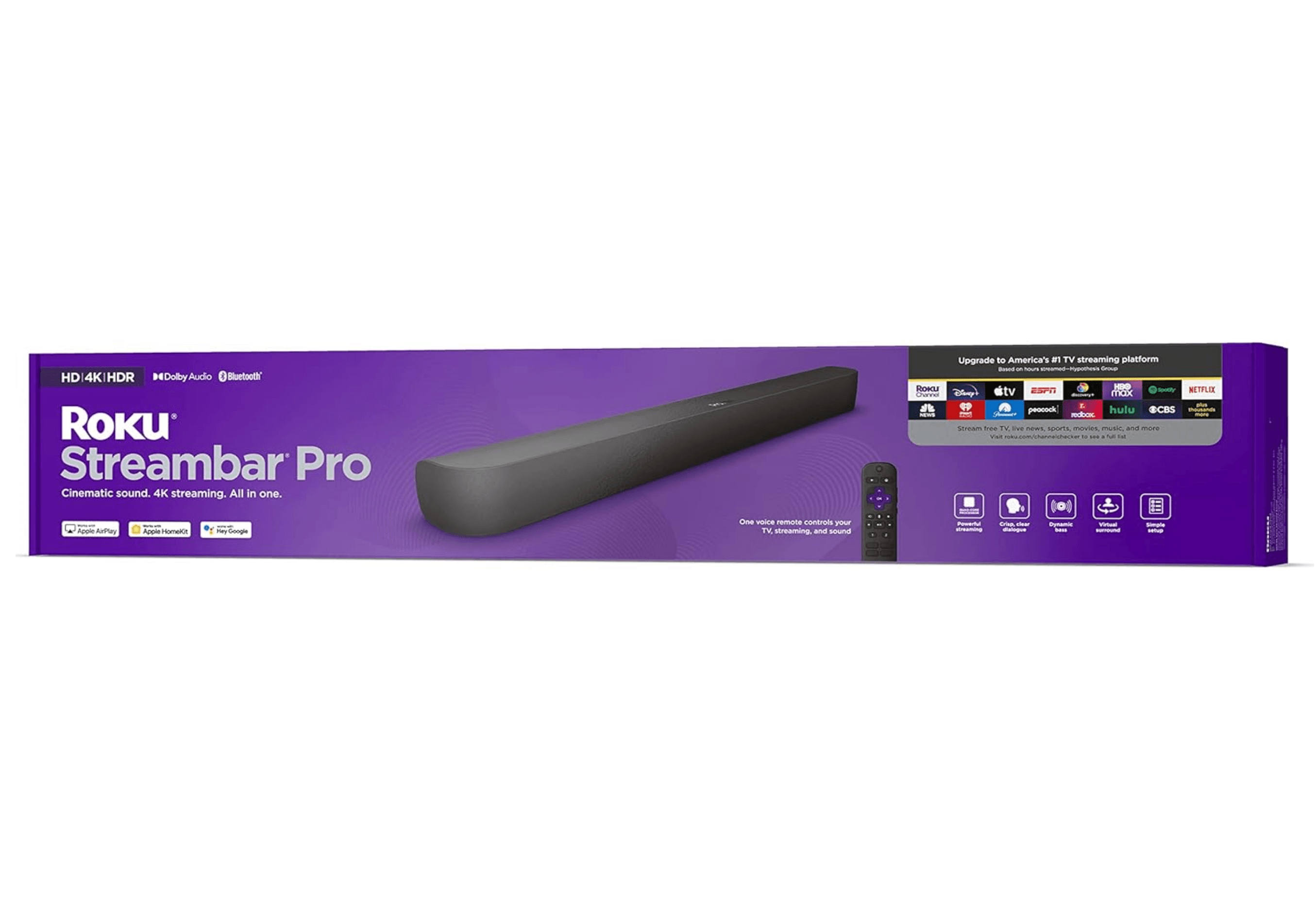 Barra de sonido Roku Streambar Pro 4K HDR, streaming integrado, control remoto, negro