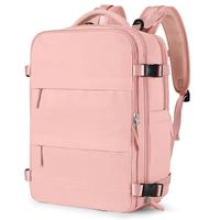 Mochila viajera de cabina, puerto USB, compartimentos múltiples, antirrobo, rosado