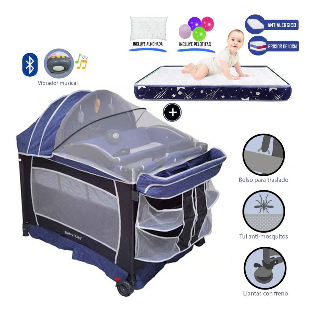 Imagen 2 del producto Cuna corral Baby Kits Verona, capota, cambiador, mecedora + colchón 4"", azul