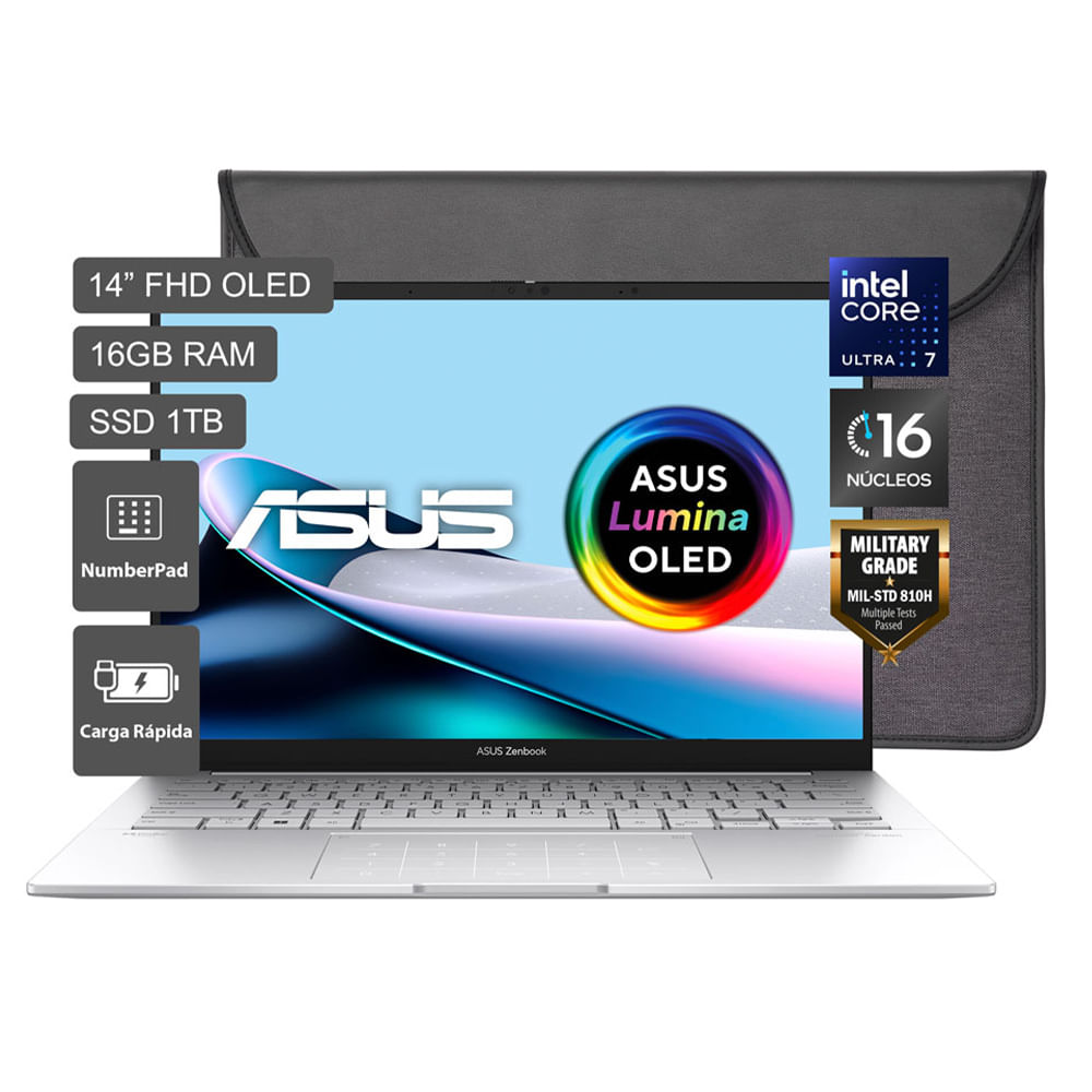 Imagen 2 del producto Laptop Asus Zenbook 14"" Intel Core Ultra 7, 1TB SSD, 16GB LPDDR5X, Win 11, plata