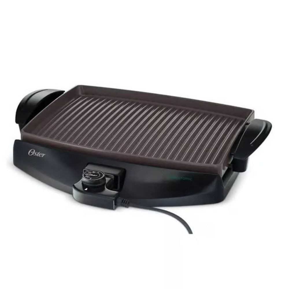 Parrilla eléctrica Oster CKSTGR4768 1150w, superficie Bioceramic, ranuras anti grasa, cerámica, compacta, negra