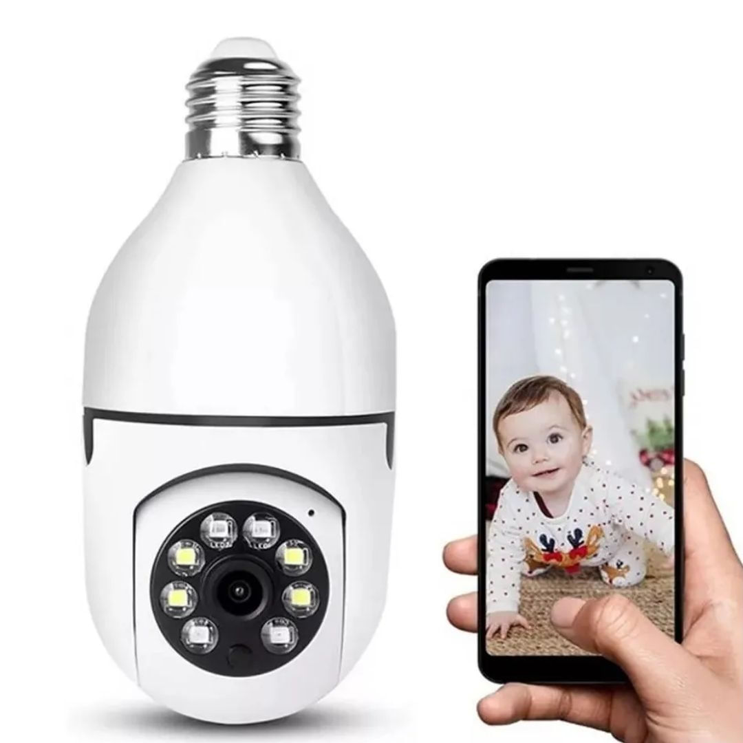 Cámara espía tipo foco 2MP, Wi-Fi, visión nocturna, detección de movimiento, audio bidireccional