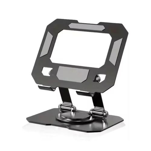 Soporte tablet aluminio 360°, base plegable, altura ajustable, disipación de calor, ergonómico, compatible iPad, negro