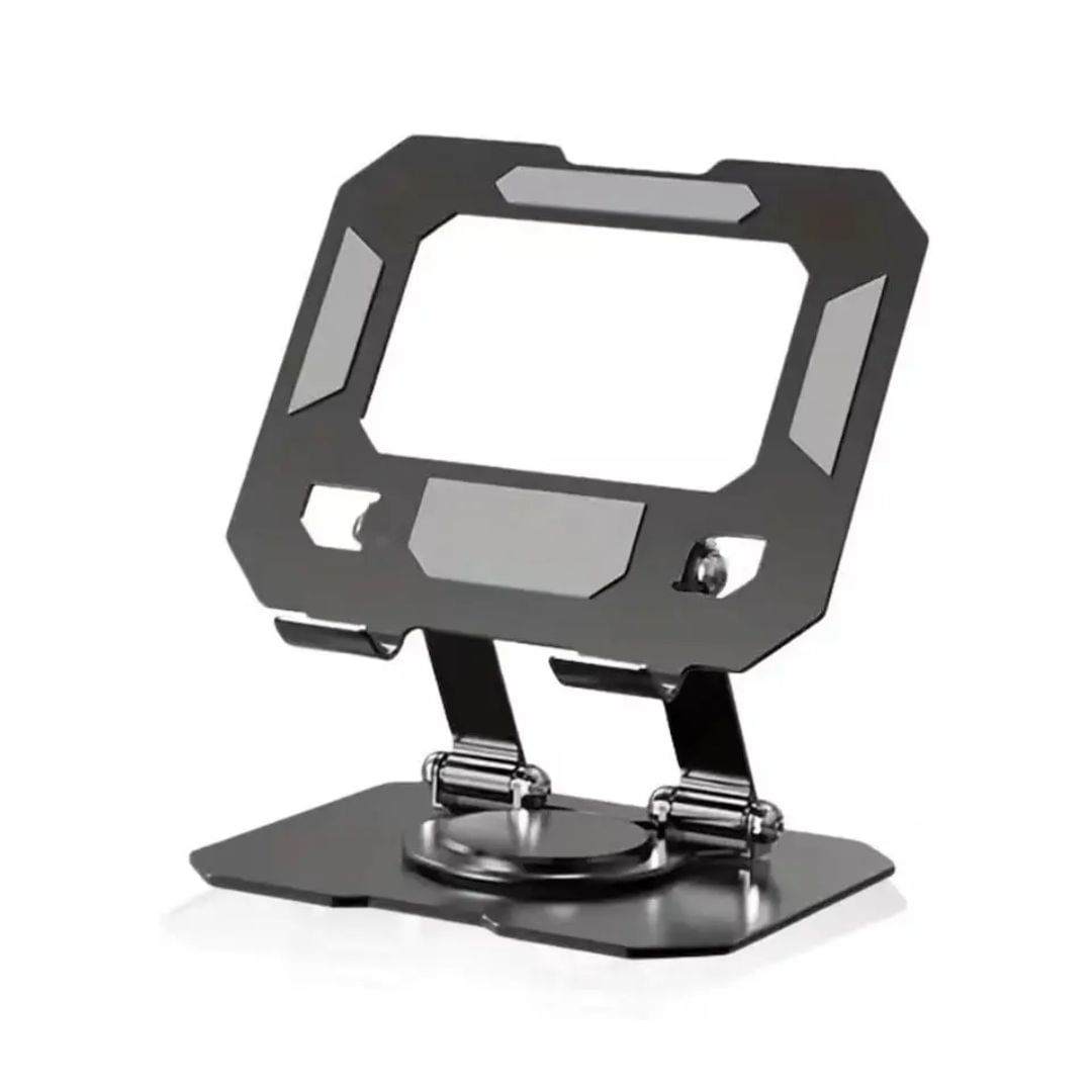 Soporte tablet aluminio 360°, base plegable, altura ajustable, disipación de calor, ergonómico, compatible iPad, negro