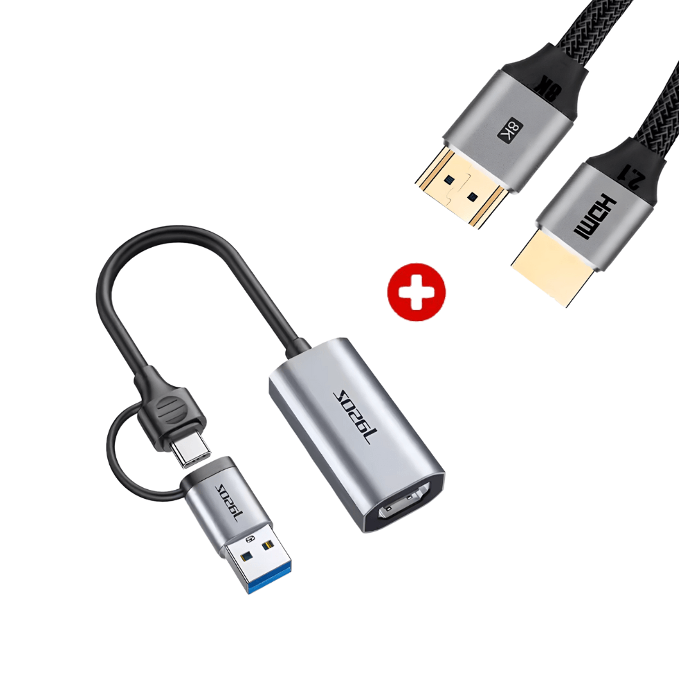 Pack capturador de video + cable HDMI 2.1, 1080p 30fps, 4K input, plug & play, PS5/PC/Switch/Xbox, portátil