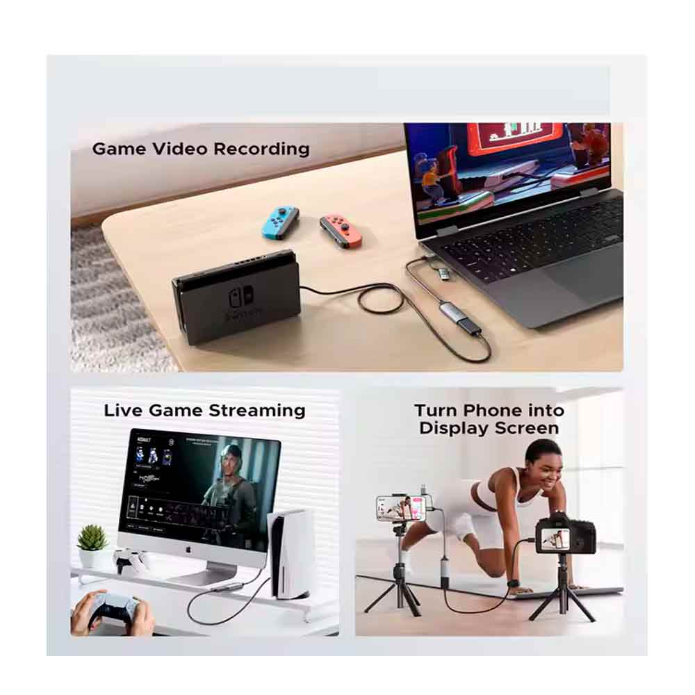 Imagen 2 del producto Pack capturador de video + cable HDMI 2.1, 1080p 30fps, 4K input, plug & play, PS5/PC/Switch/Xbox, portátil