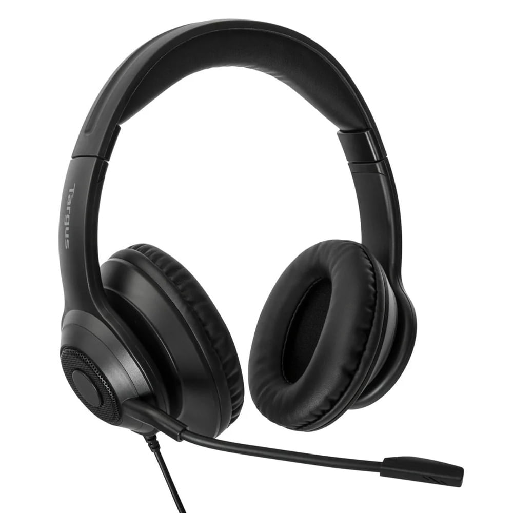 Audífono alámbrico Targus AEH102 estéreo over-ear con micrófono, conexión USB, control de volumen, cable 1.8m, negro