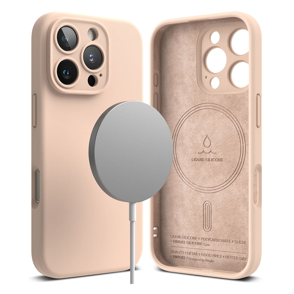 Imagen 2 del producto Case para iPhone 16 Pro Silicon Magnetic, con MagSafe para carga inalámbrica, para accesorios magnéticos, Pink Sand