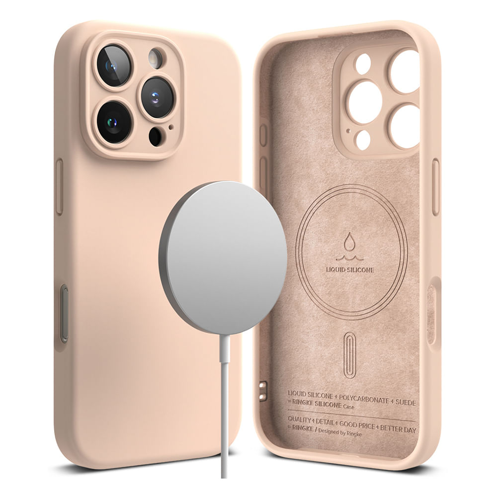 Imagen 2 del producto Case para iPhone 16 Pro Max Silicon Magnetic, con MagSafe para carga inalámbrica, para accesorios magnéticos, Pink Sand