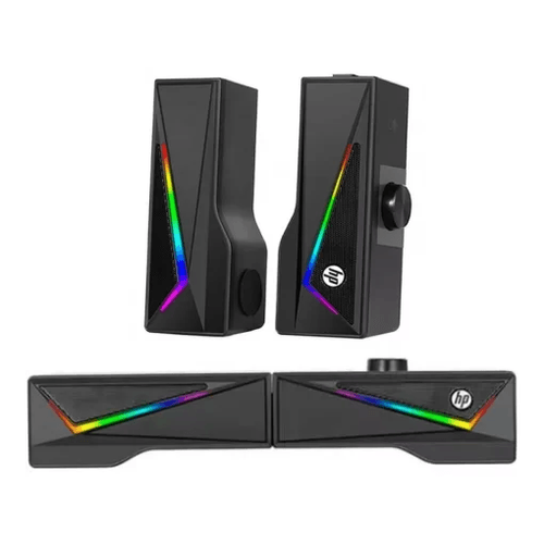 Parlantes Gamer HP DHE-6005 RGB 6W, desmontables, control táctil de luz, jack 3.5mm y USB, para PC y laptop
