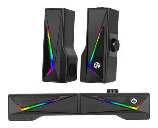 Imagen 1 del producto Parlantes Gamer HP DHE-6005 RGB 6W, desmontables, control táctil de luz, jack 3.5mm y USB, para PC y laptop