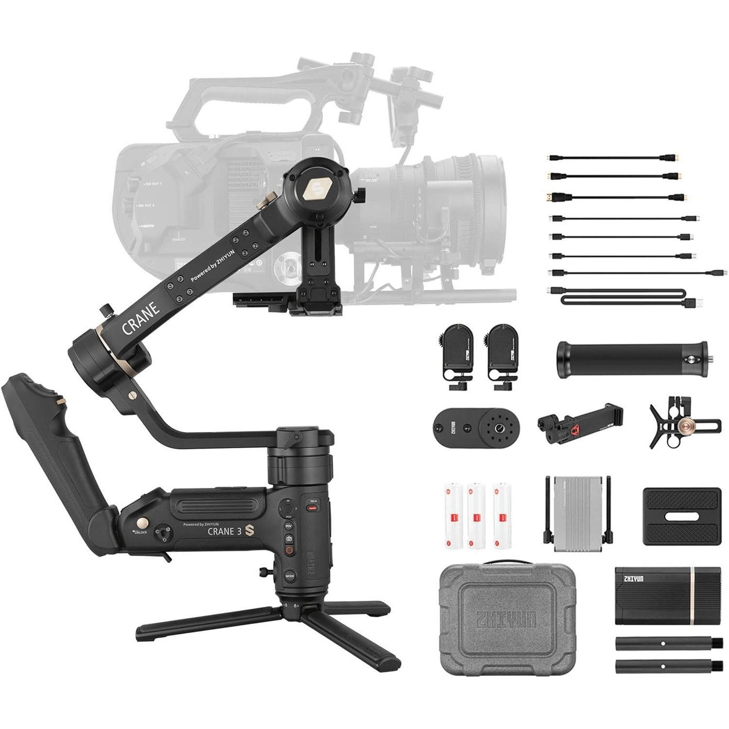 Imagen 2 del producto Estabilizador para cámara profesional Crane 3S Pro Kit, soporte 6.5 kg, 3 Ejes, 3100 mAh, negro