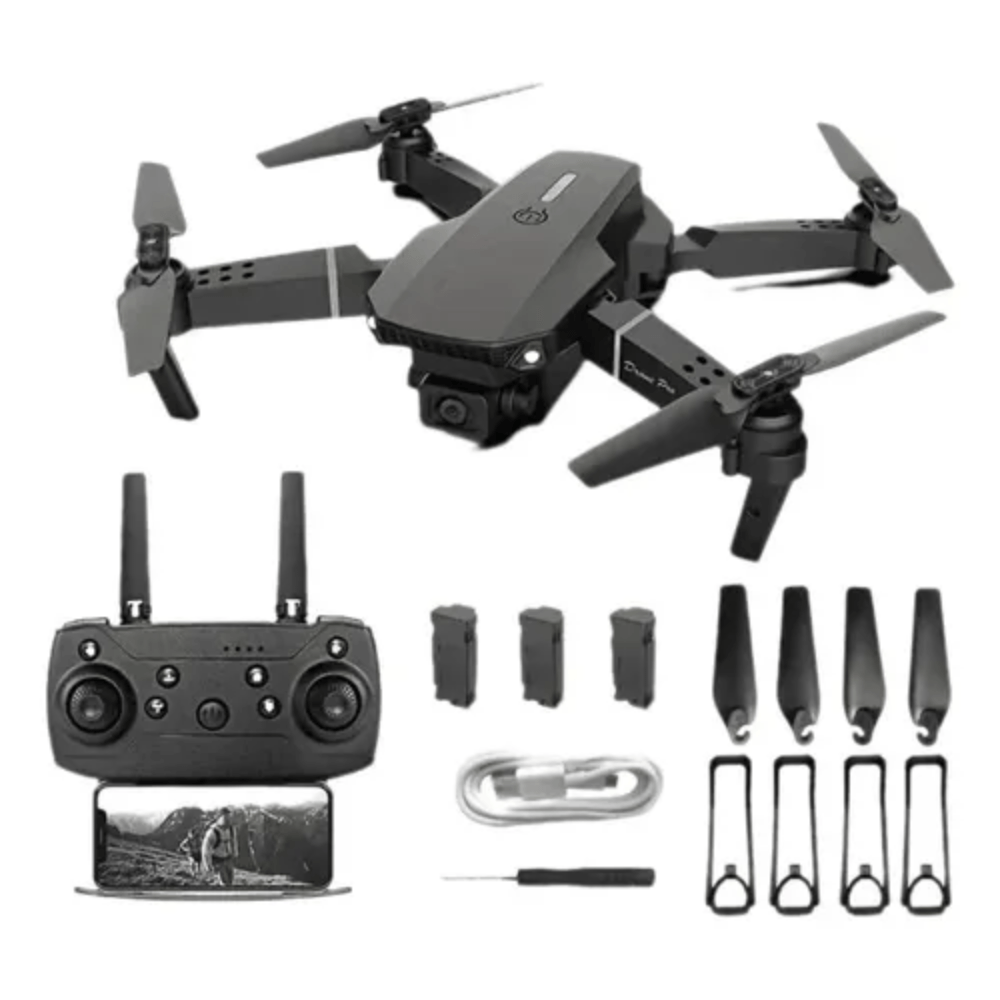 Drone E99 Pro con doble cámara HD, giroscopio de 6 ejes, 1800 mAh, negro