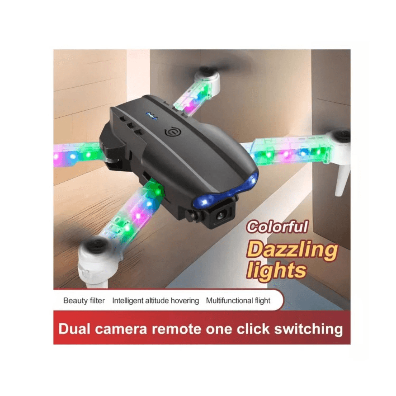 Imagen 2 del producto Drone E88D Max con doble cámara HD luz RGB, giroscopio de 6 ejes, 1800 mAh, blanco