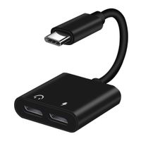 Adaptador 2 en 1 GMobile 2 entradas Tipo C hembra a Tipo C macho, cargar y conectar audífonos, negro