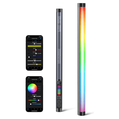 Barra LED Neewer TL60 RGBWW, 1730 lux, 40 efectos, 18 escenas, control app y DMX, batería 3000mAh, negro
