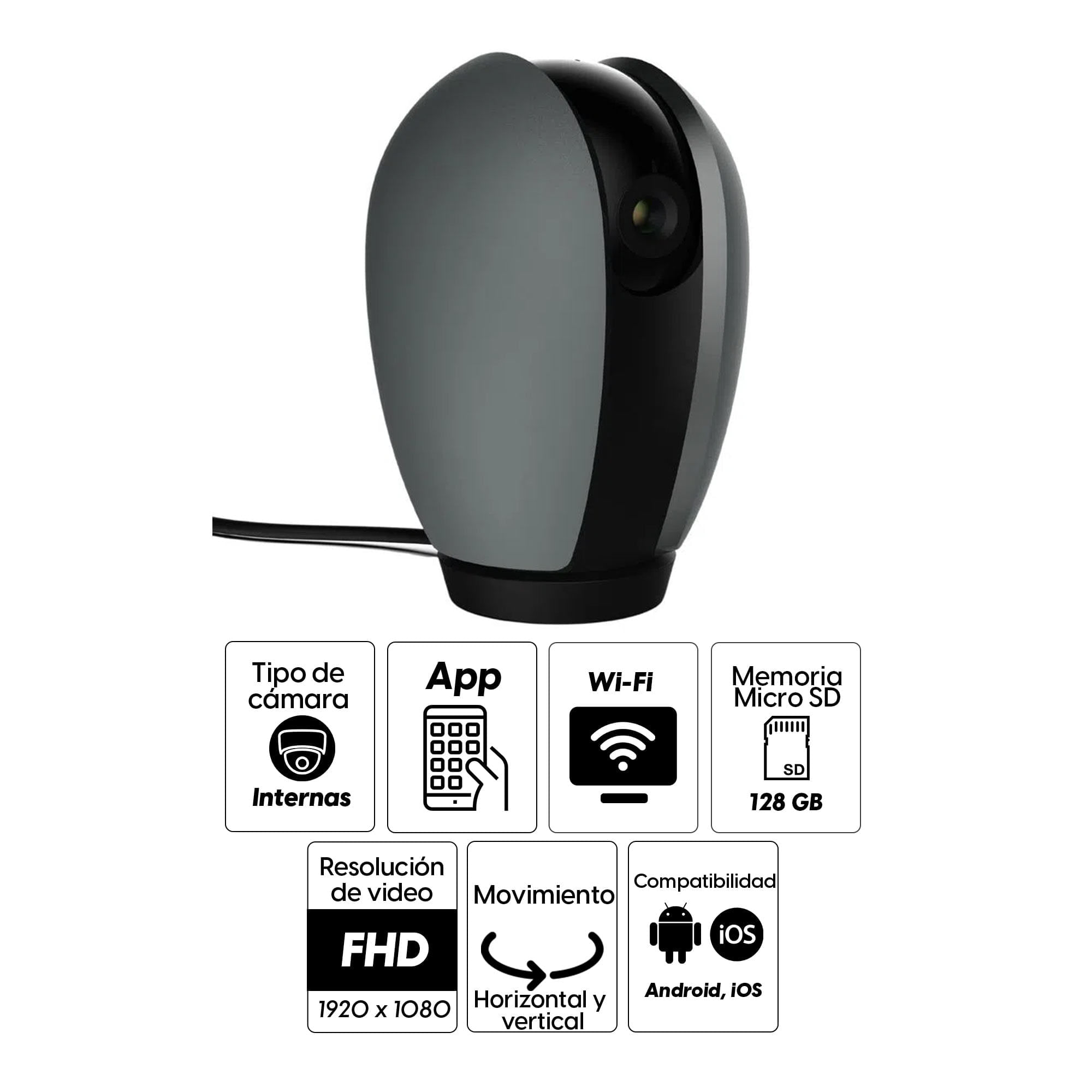 Imagen 2 del producto Cámara de seguridad iSmart SpeedCam wifi, interior,1080 FHD, vertical/horizontal, infrarrojo (reempacado)