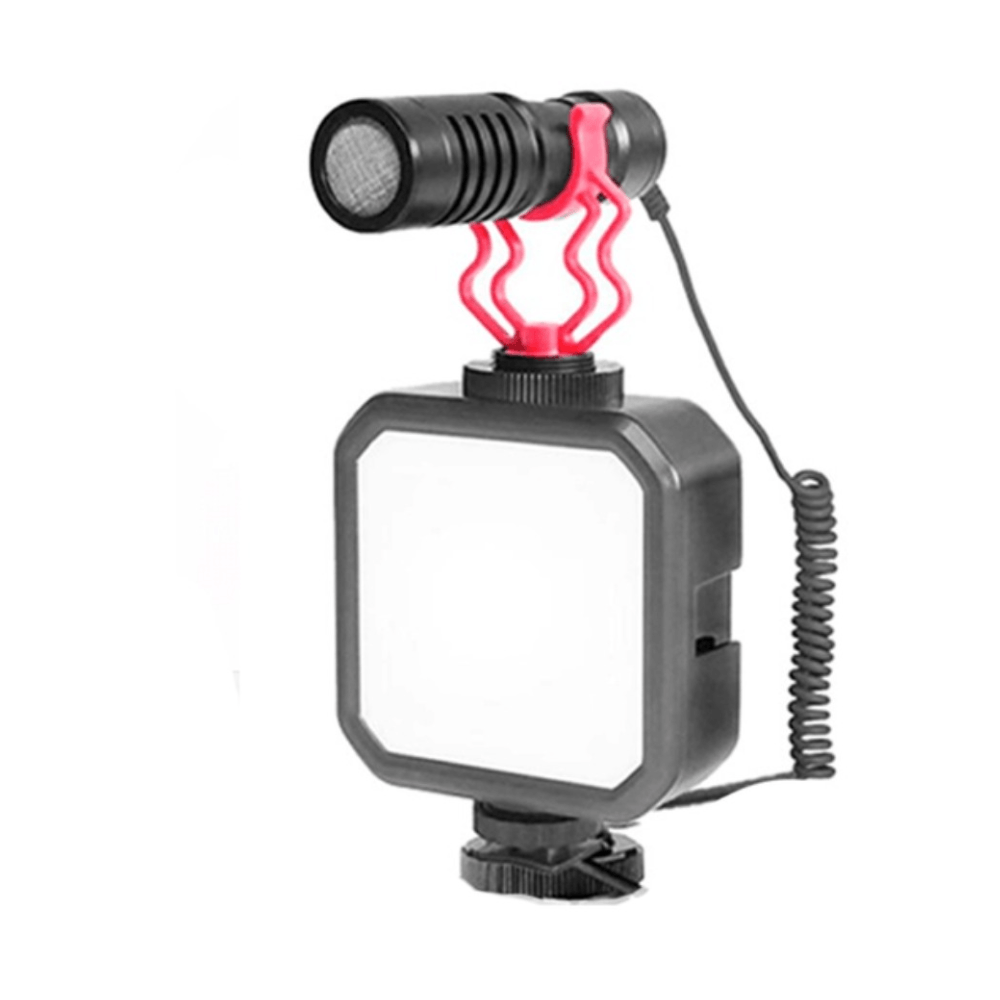 Imagen 1 del producto Kit LED WL62 + mini micrófono condensador GAM-MG1, luz fría-neutra-cálida, sonido profesional, para DSLR, negro