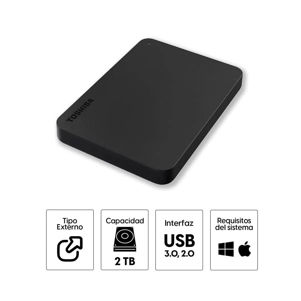 Imagen 2 del producto Reacondicionado: Disco duro externo Toshiba Canvio Basics 2TB, USB 3.0 para Laptop y MacBook