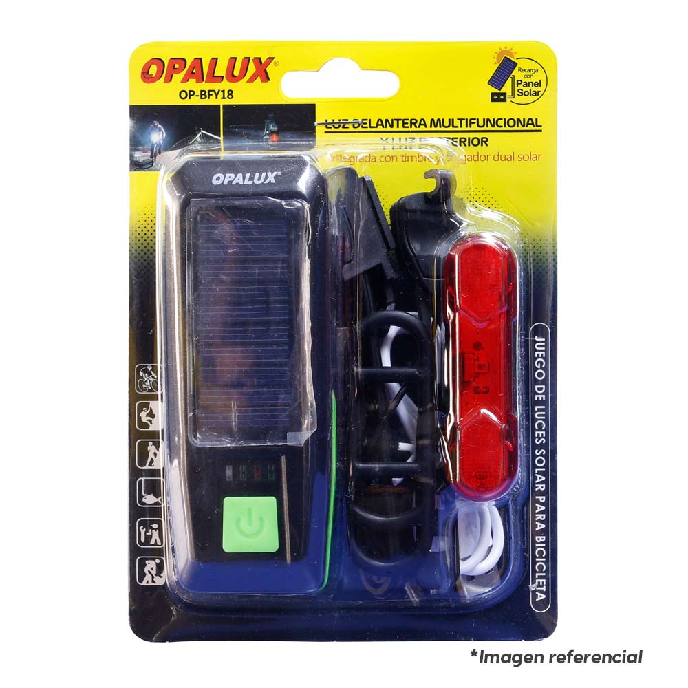Imagen 2 del producto Reacondicionado: Pack de luz delantera multifuncional y posterior Opalux hasta 184 lúmenes, luz blanca, recargable USB y panel solar