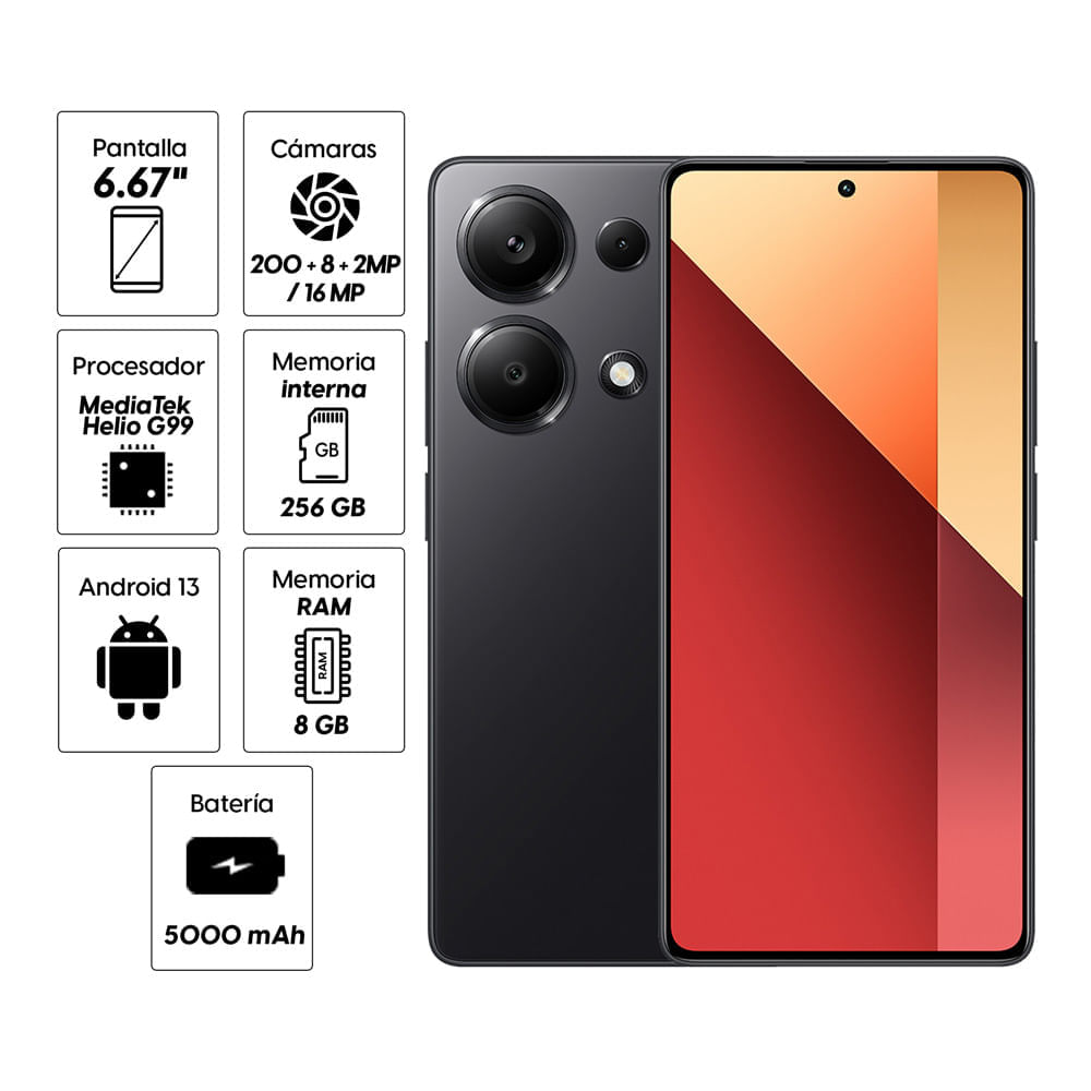Imagen 2 del producto Reacondicionado: Celular Xiaomi Redmi Note 13 Pro 4G 256GB, 8GB RAM, cámara trasera 200MP y frontal 16MP, 6.67"", negro