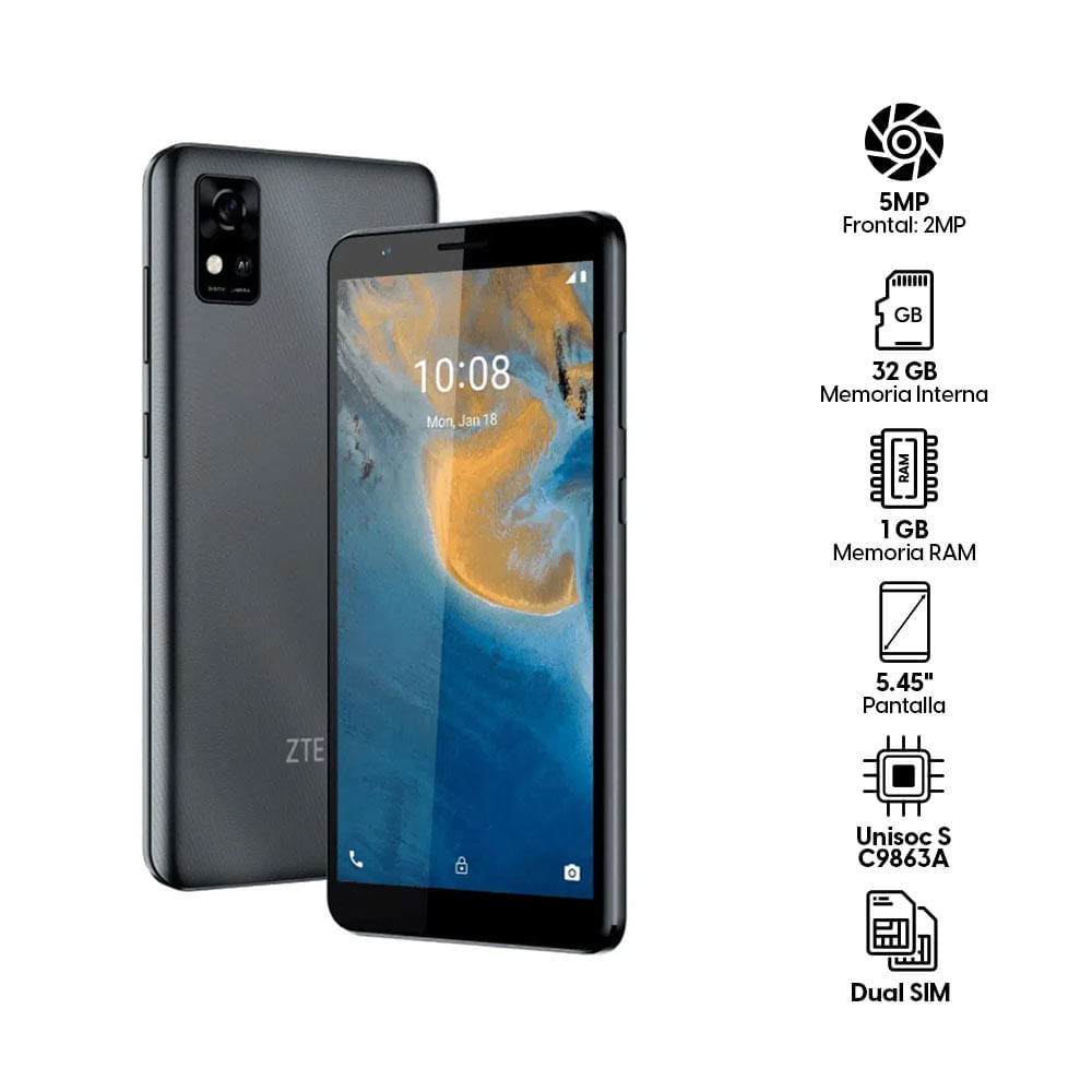 Imagen 2 del producto Celular ZTE BLADE A31 32GB, 1GB RAM, cámara trasera 5MP y frontal 2MP, 5.45"", gris (reempacado)