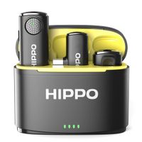 Reacondicionado: Micrófono inalámbrico Lavalier Hippo M13 estuche recargable ,conector Tipo-C/lightning, cancelación de ruido, 2 micrófonos