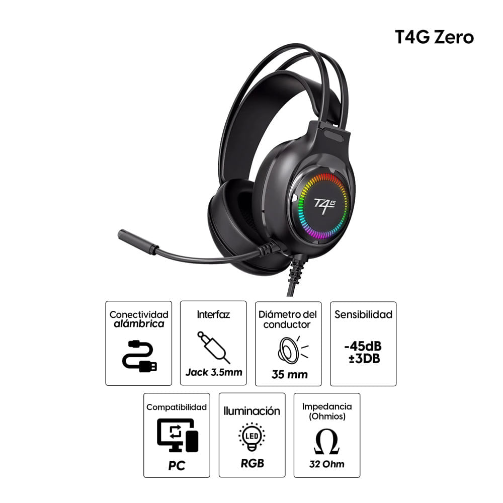 Imagen 2 del producto Audífonos gamer Coolbox T4G zero, conexión 3.5mm, RGB, negro (reempacado)