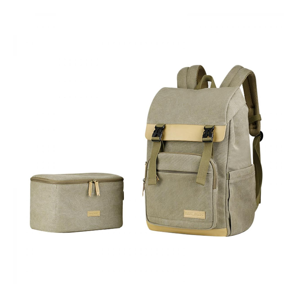 Mochila K&F Concept KF13.122, lona ecológica, compartimentos superior/inferior, soporte trípode, antirrobo, para cámara y laptop