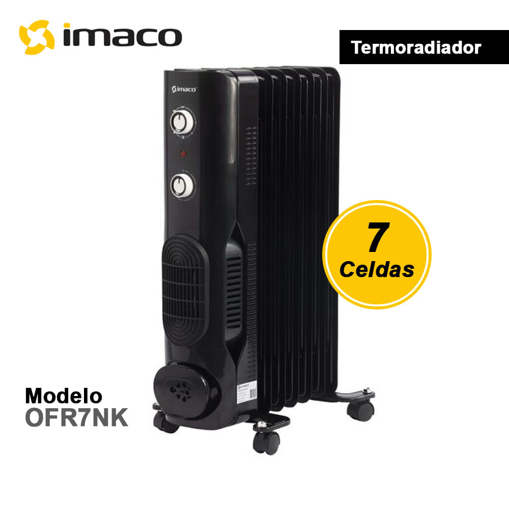 Imagen 2 del producto Estufa termoradiador Imaco OFR7NK, 1900W, 7 celdas, 3 niveles, termostato ajustable, protección térmica, negro