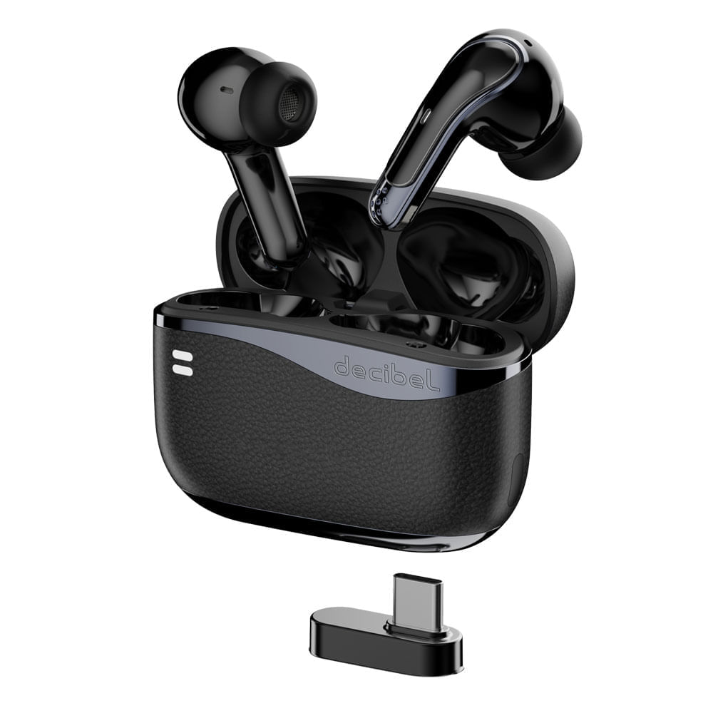 Audífonos bluetooth True Wireless Decibel Gamer 2 cancelación activa de ruido, resistencia IPX4, duración máx. 36 horas con estuche de carga, negro