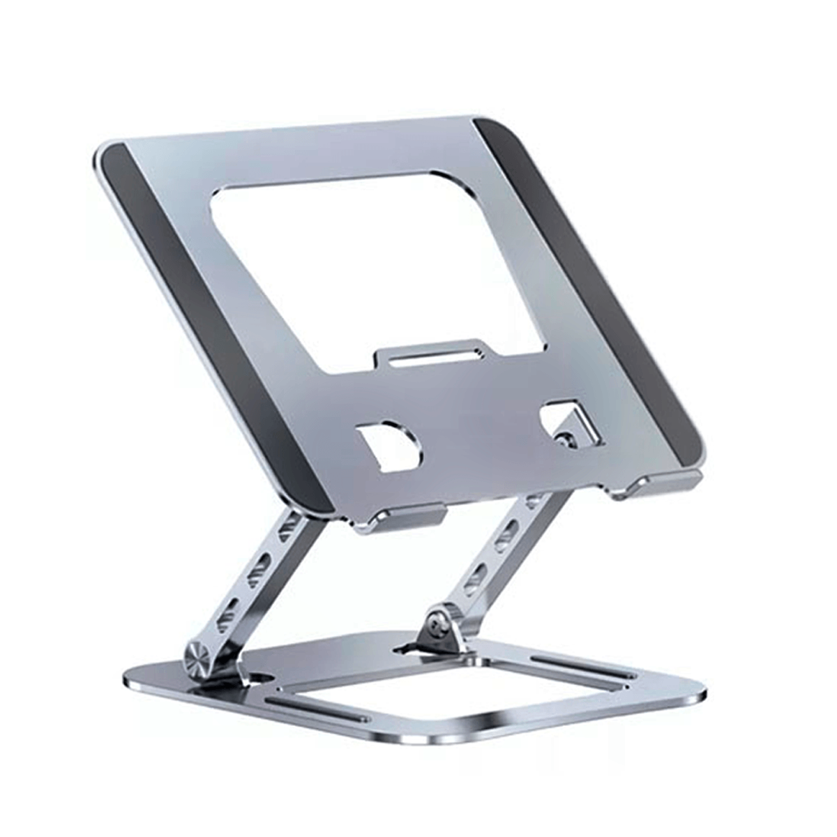 Soporte metálico ajustable para laptop y tablet, ergonómico, antideslizante, aluminio, 7” a 17.9”, plateado
