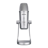 Micrófono de condensador Boya BY-PM700SP, para podcast, alámbrico, cardioide 80 dB, plateado