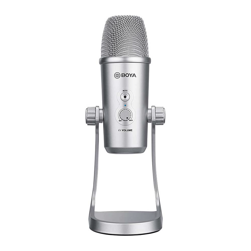 Micrófono de condensador Boya BY-PM700SP, para podcast, alámbrico, cardioide 80 dB, plateado