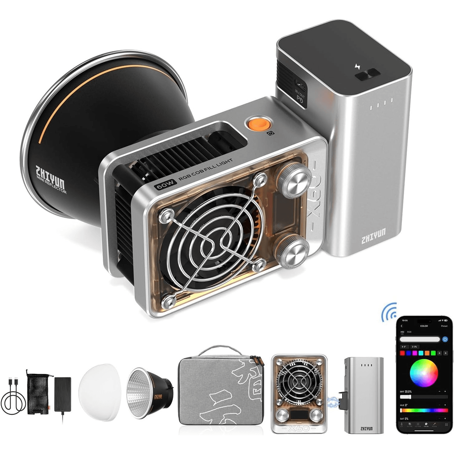 Imagen 2 del producto Luz led de estudio fotográfico y video ZHIYUN Molus X60, combo Bicolor 2700K a 6500K RGB