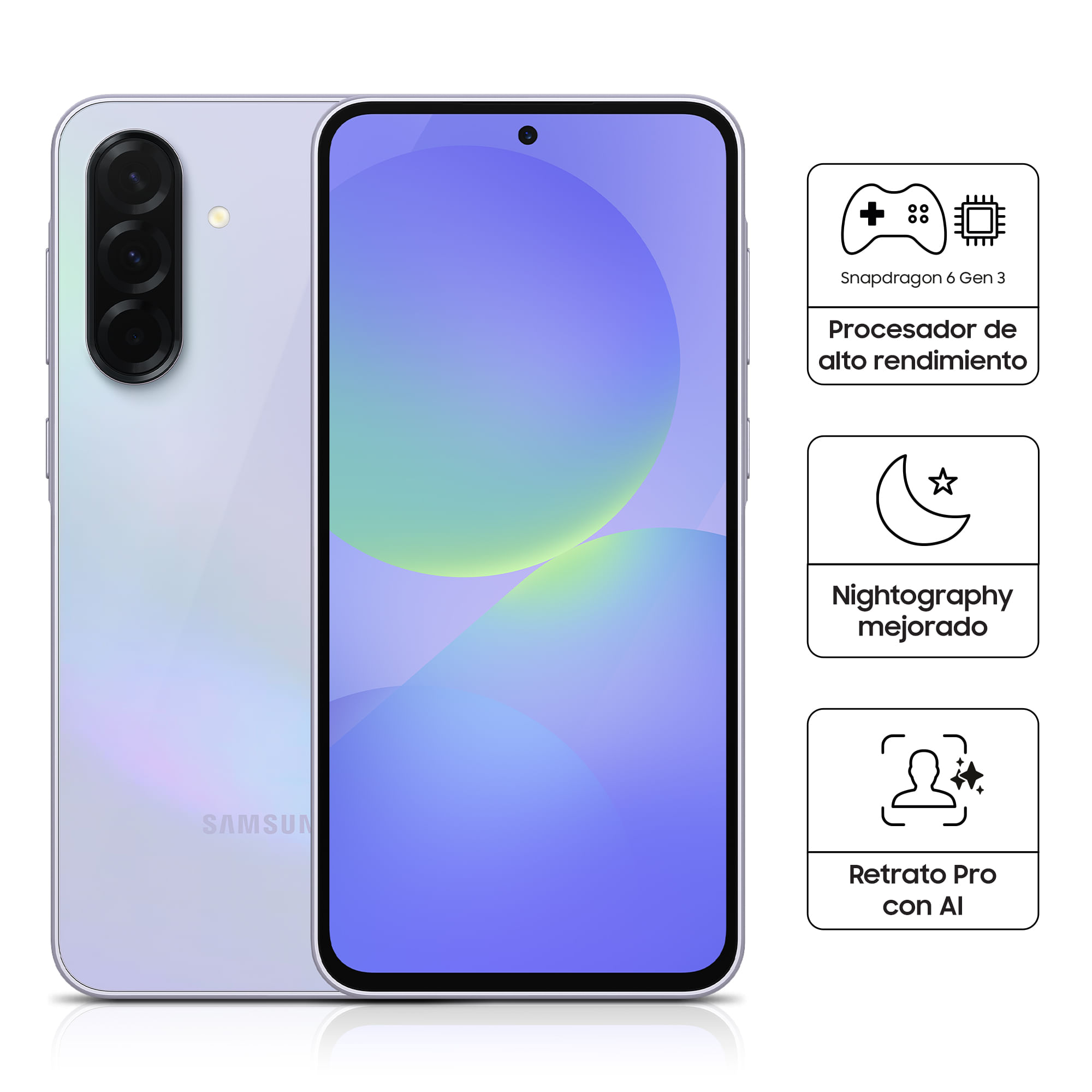 Imagen 2 del producto Celular Samsung Galaxy A36 5G 256GB, 8GB RAM, cámara trasera 50MP y frontal 12MP, 6.7"", lavanda